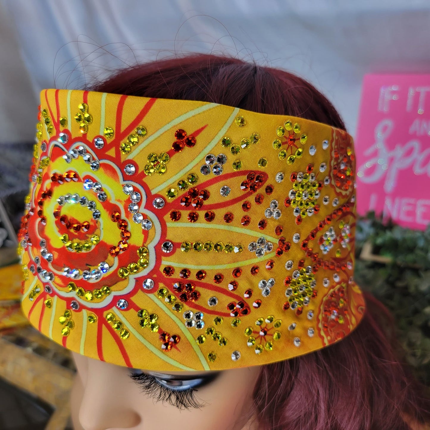 Super LeeAnnette Yellow Flower Pinstripe with Yellow, Red and Diamond Clear Austrian Crystals (sku4876)