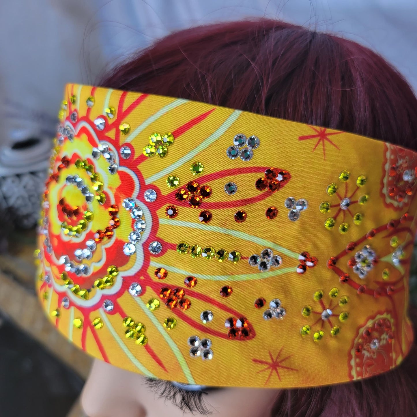 LeeAnnette Yellow Flower Pinstripe with Yellow, Red and Diamond Clear Austrian Crystals (sku4877)