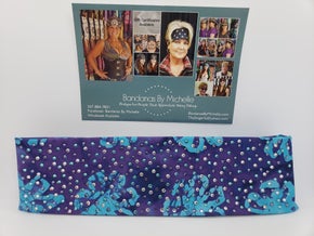LeeAnnette Purple and Turquoise Batik with Purple, Turquoise and Diamond Clear Austrian Crystals (Sku4900)