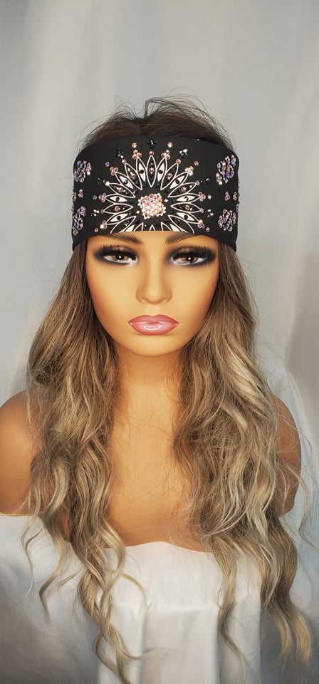 LeeAnnette Black Paisley Bandana with Black and Aurora Borealis Austrian Crystals (Sku4910)