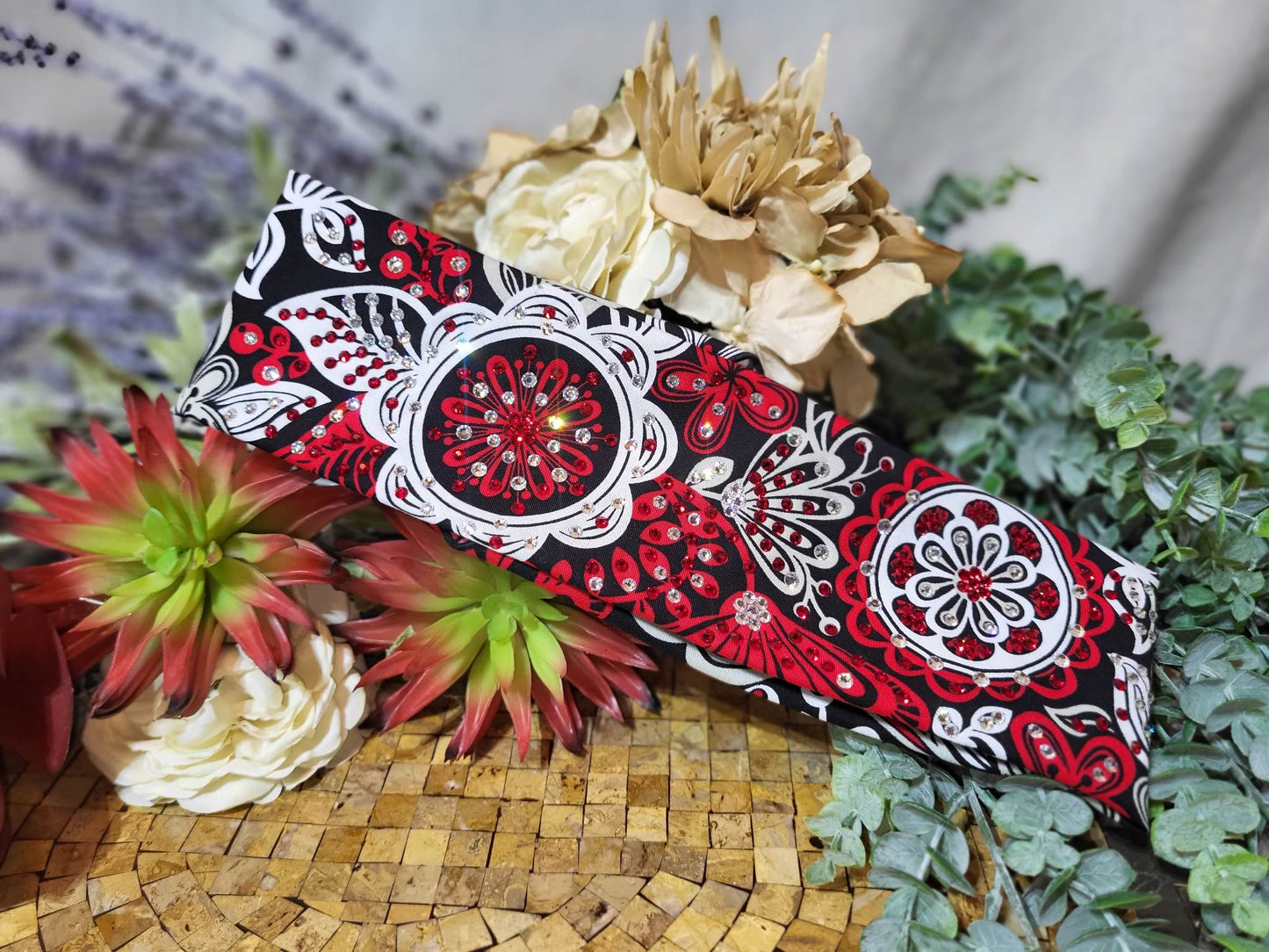 LeeAnnette Red and Black Flowers with Red, Black and Diamond Clear Austrian Crystals (Sku4920)