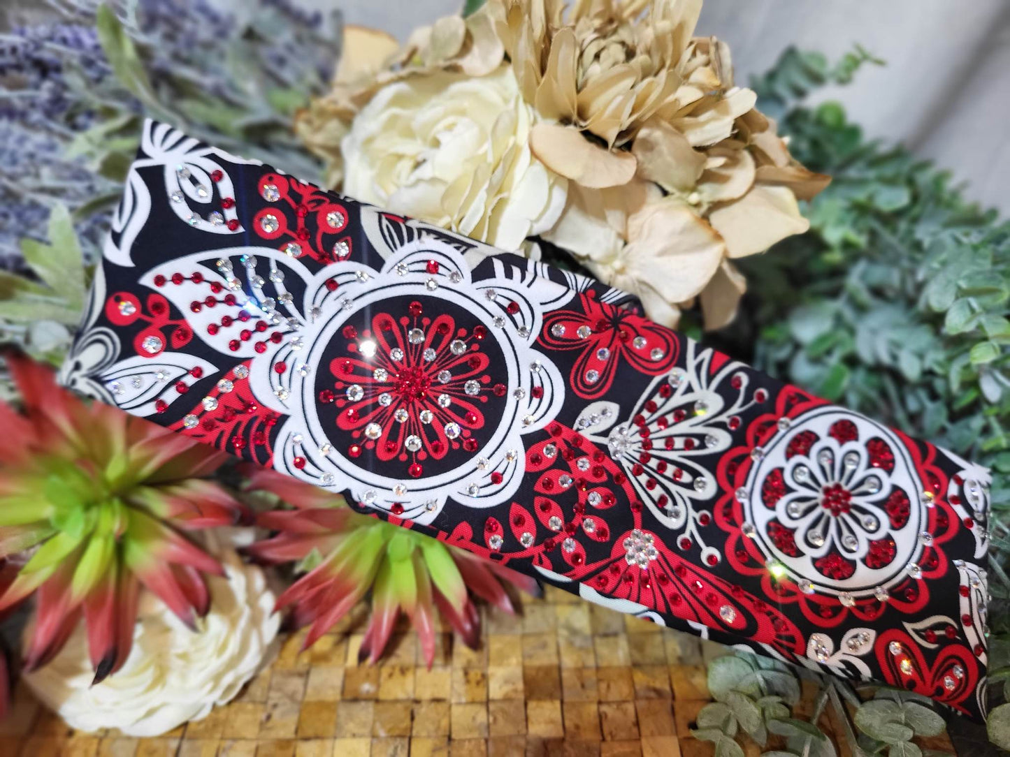 LeeAnnette Red and Black Flowers with Red, Black and Diamond Clear Austrian Crystals (Sku4920)