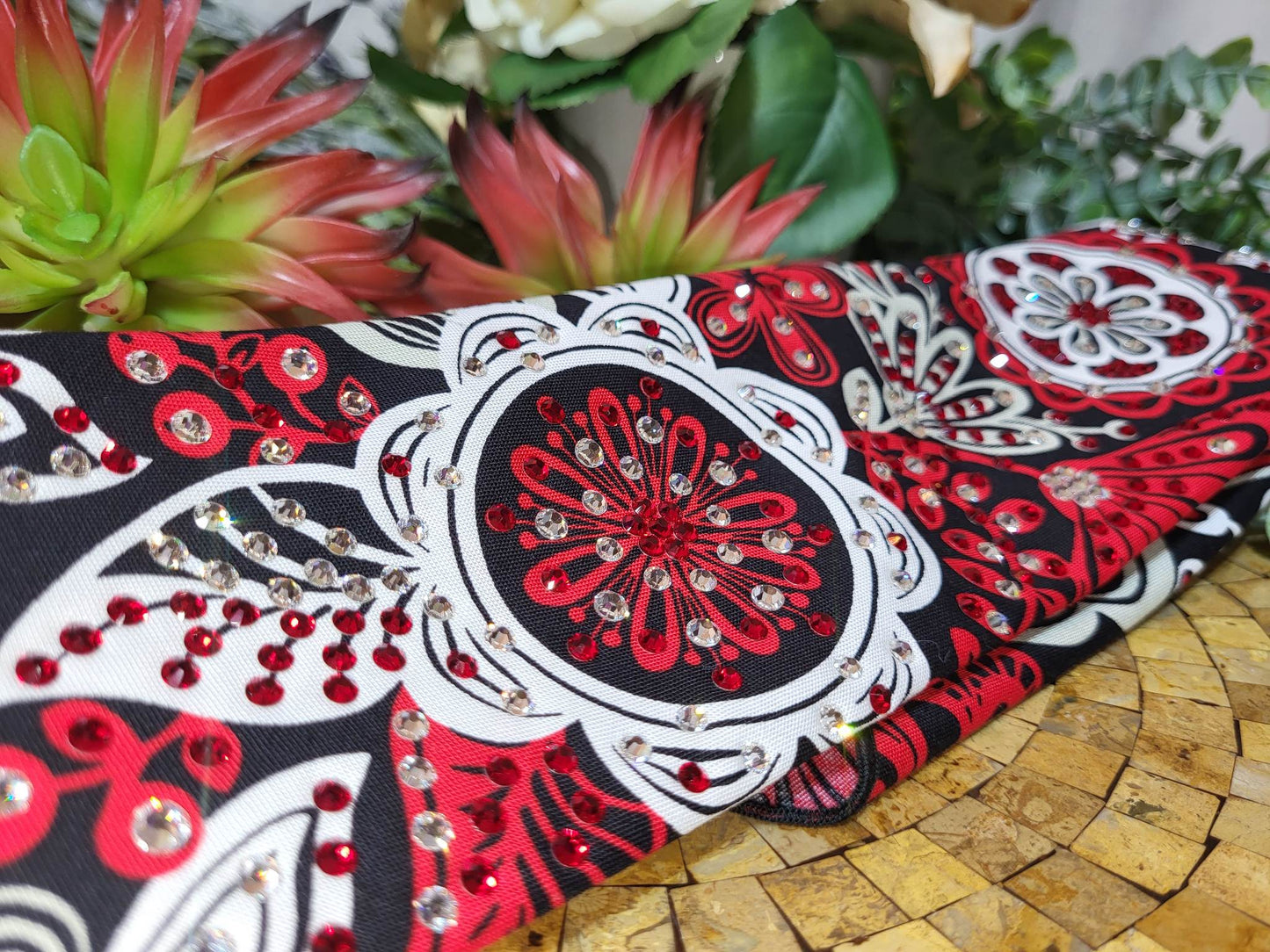 LeeAnnette Red and Black Flowers with Red, Black and Diamond Clear Austrian Crystals (Sku4920)