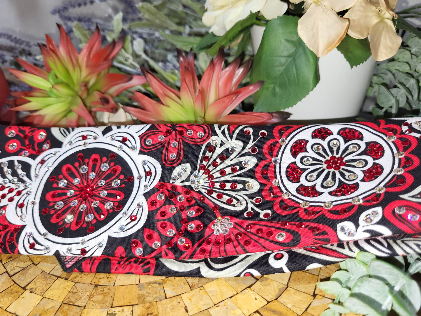 LeeAnnette Red and Black Flowers with Red, Black and Diamond Clear Austrian Crystals (Sku4920)