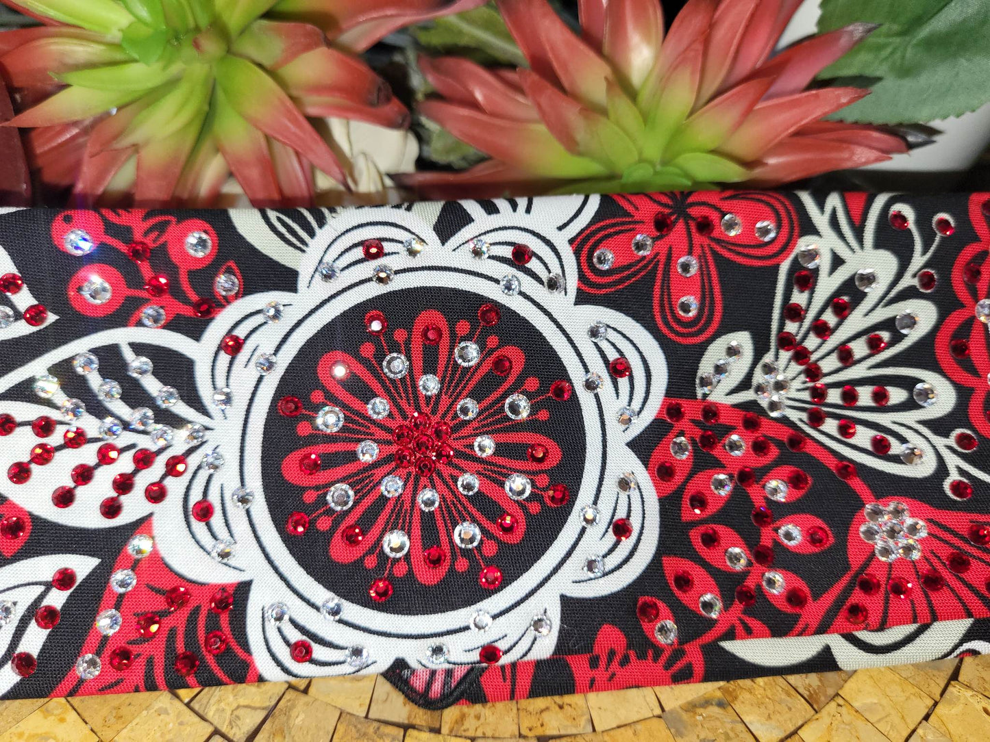 LeeAnnette Red and Black Flowers with Red, Black and Diamond Clear Austrian Crystals (Sku4920)