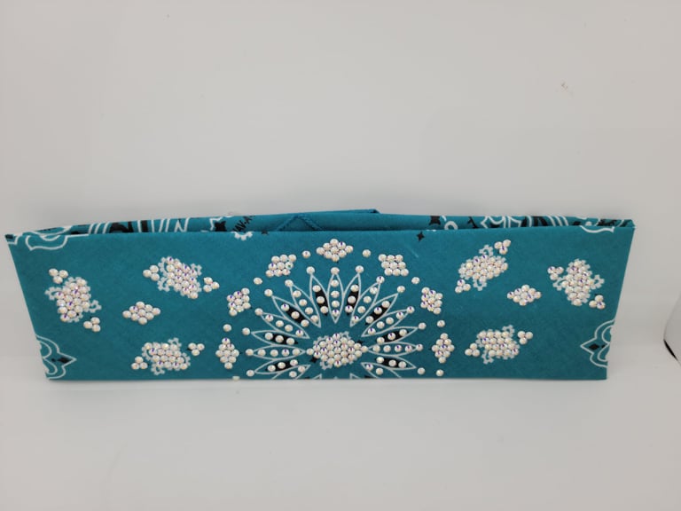 LeeAnnette Dark Teal Paisley Bandana with Aurora Borealis Austrian Crystals (4963)