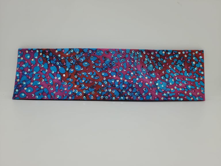LeeAnnette Blue and Pink Tie Dye Paisley with Fuchsia, Aqua and Purple/Red Shimmer Crystals (4976)