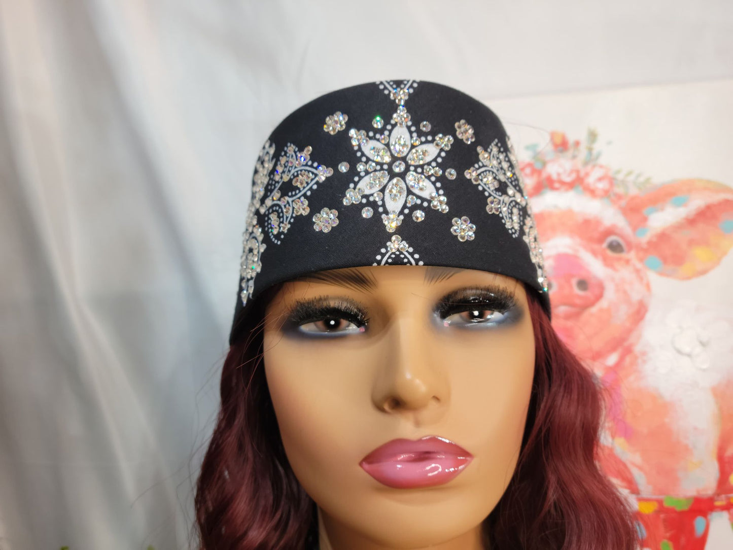 LeeAnnette Black Flower Paisley with Diamond Clear Austrian Crystals (sku4984)