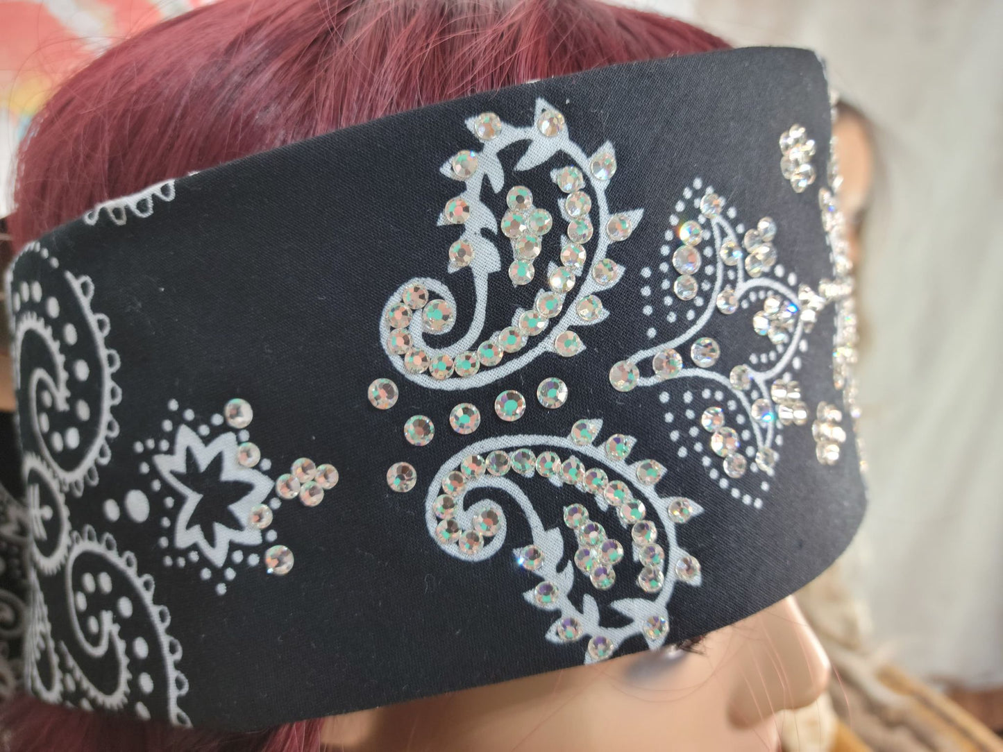 LeeAnnette Black Flower Paisley with Diamond Clear Austrian Crystals (sku4984)