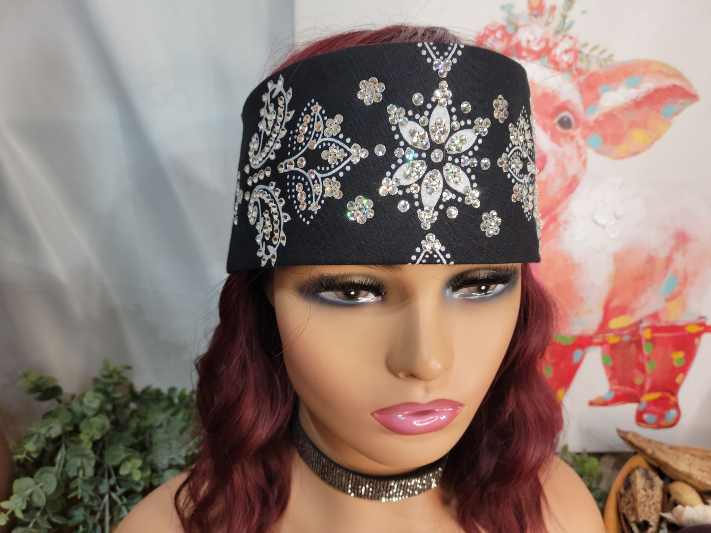 LeeAnnette Black Flower Paisley with Diamond Clear Austrian Crystals (sku4984)