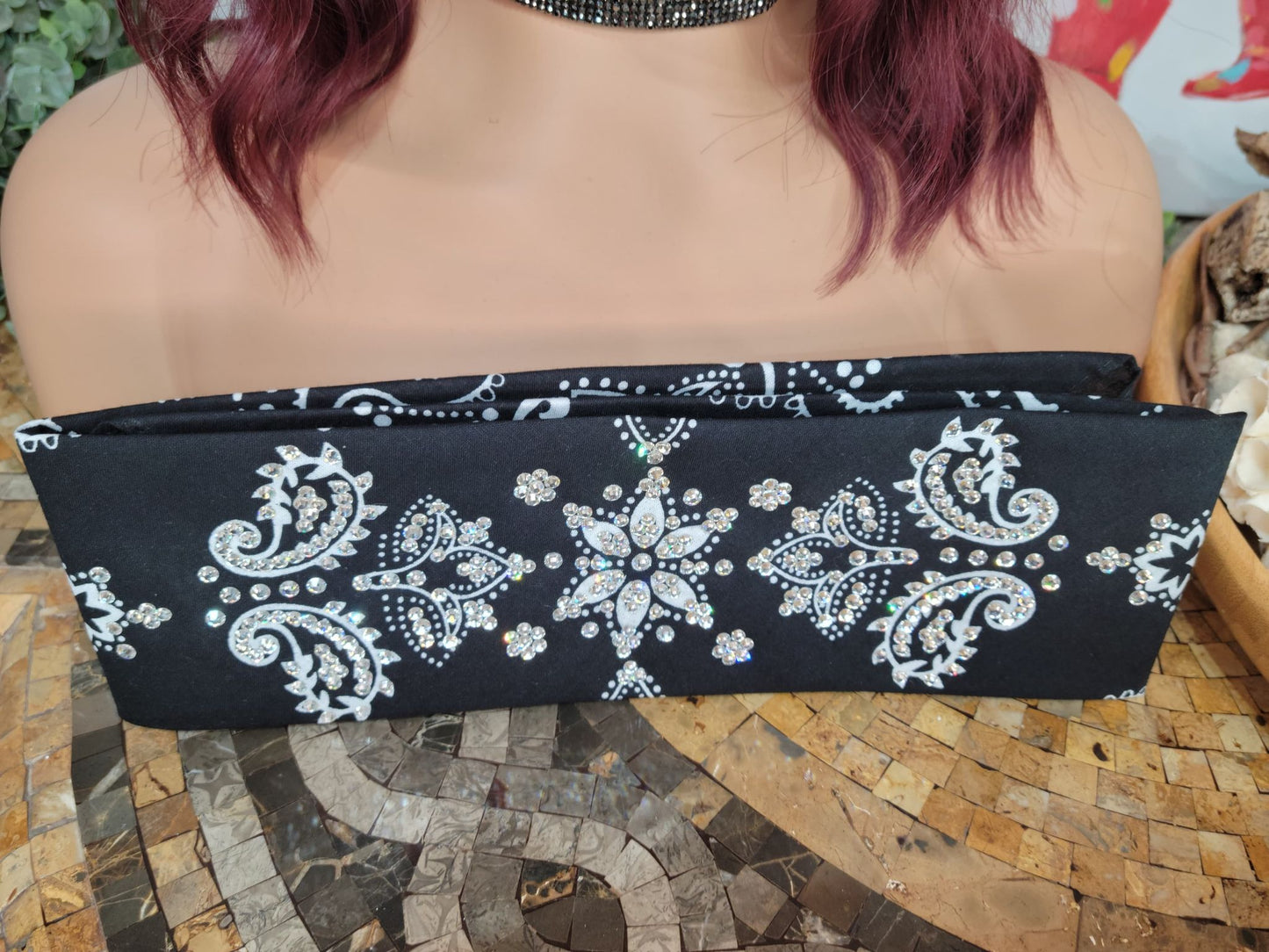 LeeAnnette Black Flower Paisley with Diamond Clear Austrian Crystals (sku4984)
