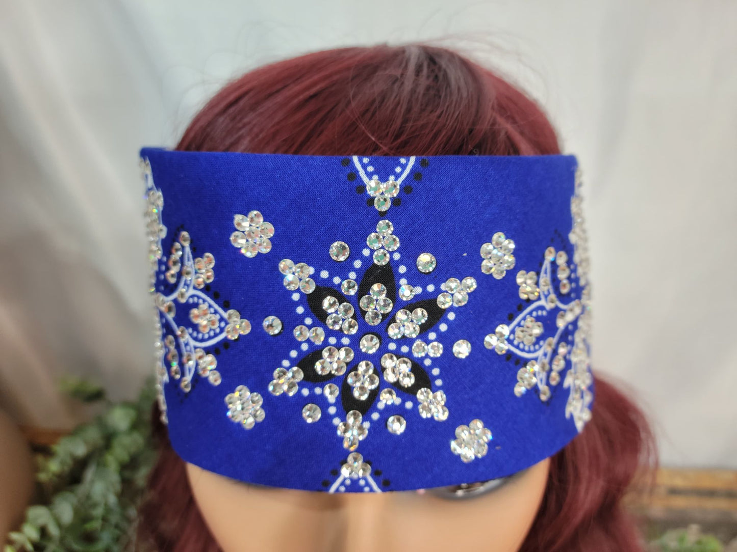 LeeAnnette Royal Blue Flower Paisley with Diamond Clear Austrian Crystals (sku4985)