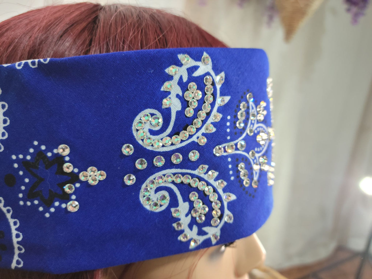 LeeAnnette Royal Blue Flower Paisley with Diamond Clear Austrian Crystals (sku4985)
