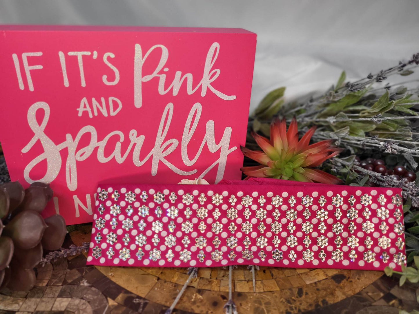 Super LeeAnnette Pink and White Polka dot with Diamond Clear Crystals sku4986