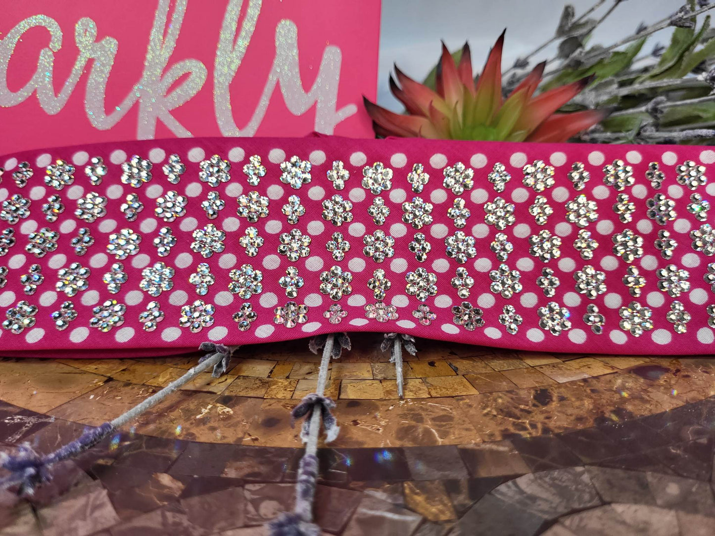 Super LeeAnnette Pink and White Polka dot with Diamond Clear Crystals sku4986