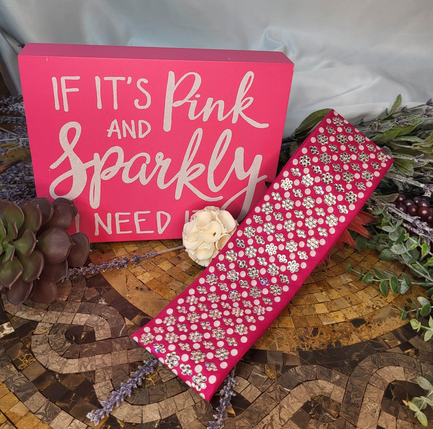 Super LeeAnnette Pink and White Polka dot with Diamond Clear Crystals sku4986