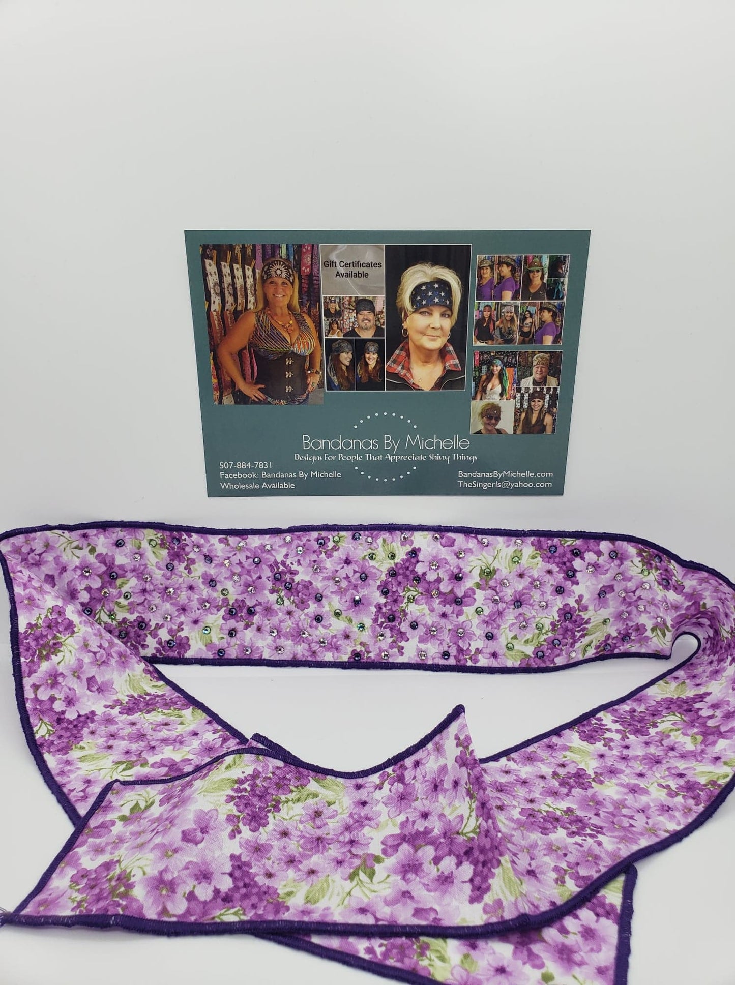 Lilac Headband Strip with Lavender, Light Green and Diamond Clear Swarovski Crystals (Sku5500)