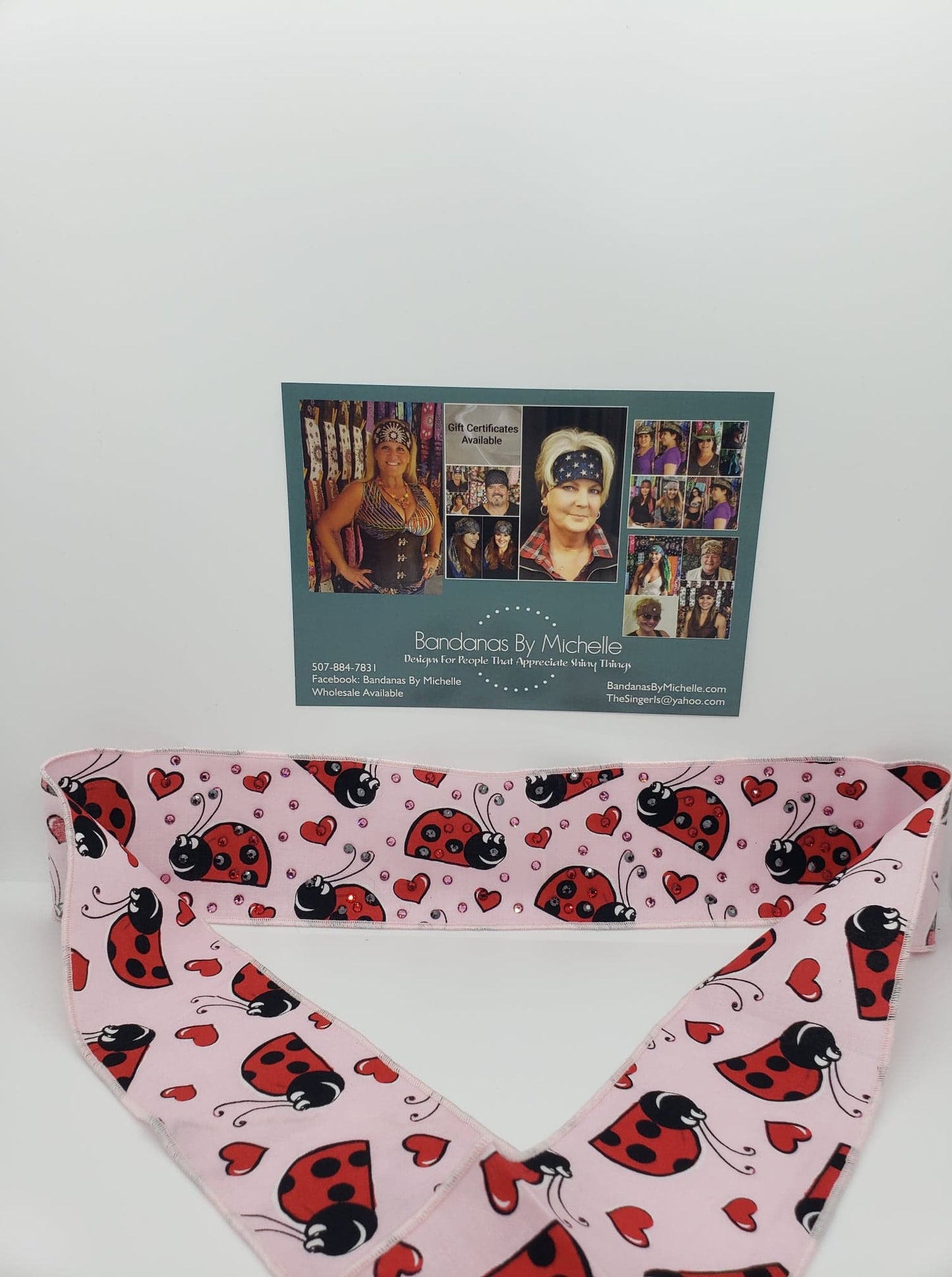 Lady Bug Headband Strip with Black and Pink Austrian Crystals (Sku5505)