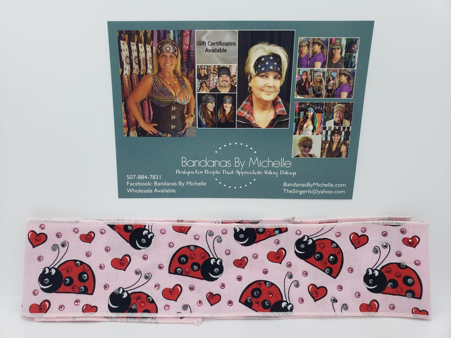 Lady Bug Headband Strip with Black and Pink Austrian Crystals (Sku5505)