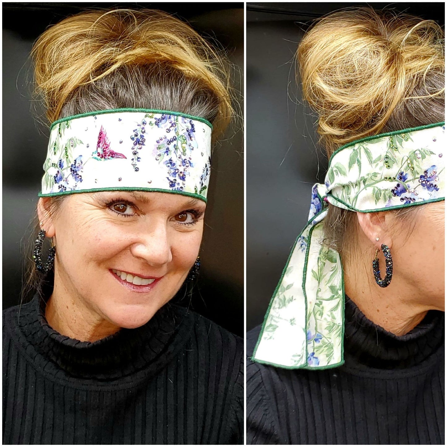 Hummingbirds Headband Strip with Multi-Colors of Swarovski Crystals (Sku5515)