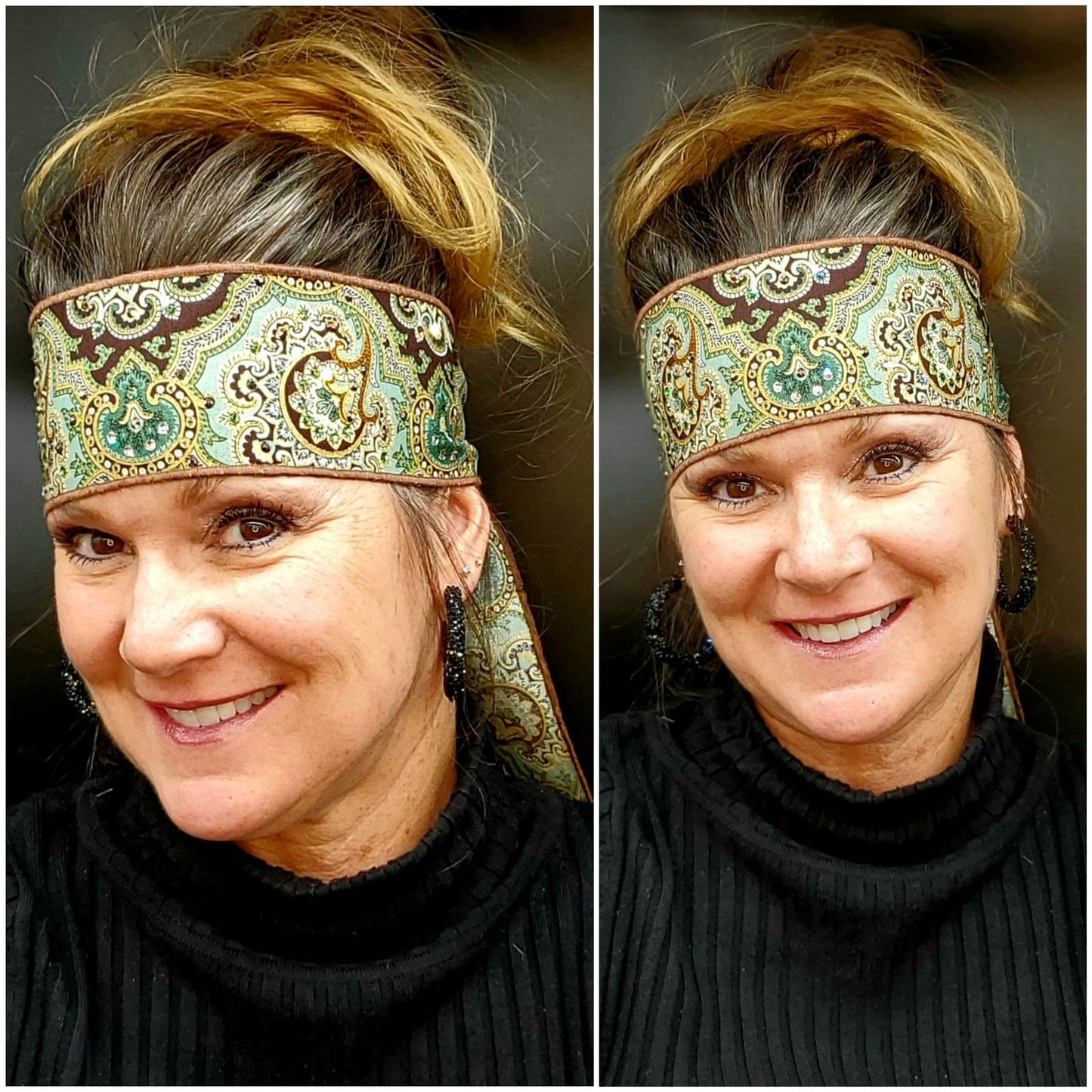 Royal Green Headband Strip with Green, Rose Gold and Diamond Clear Swarovski Crystals (Sku5521)