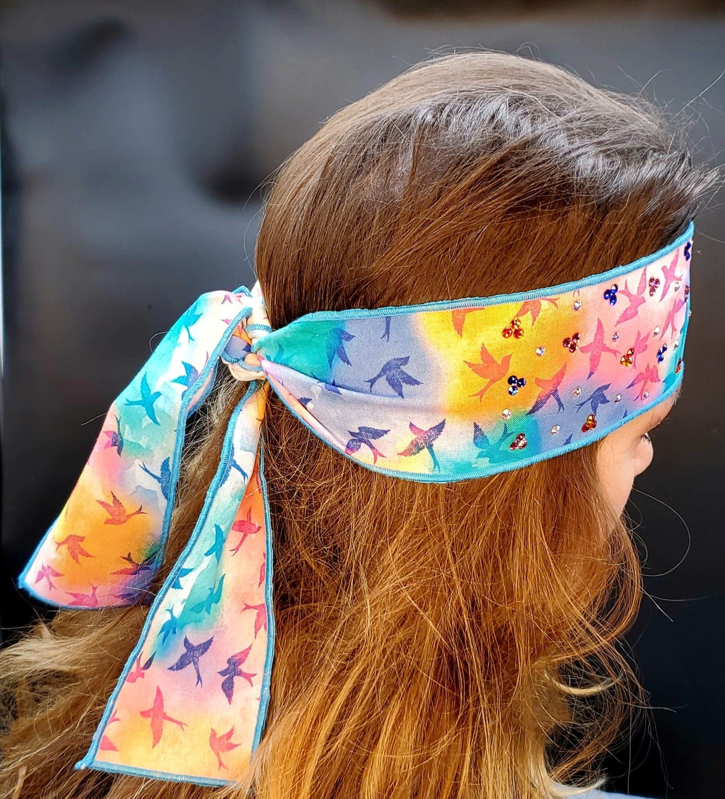 Tie Dyed Doves Headband Strip with Multi-Colors of Swarovski Crystals (Sku5526)