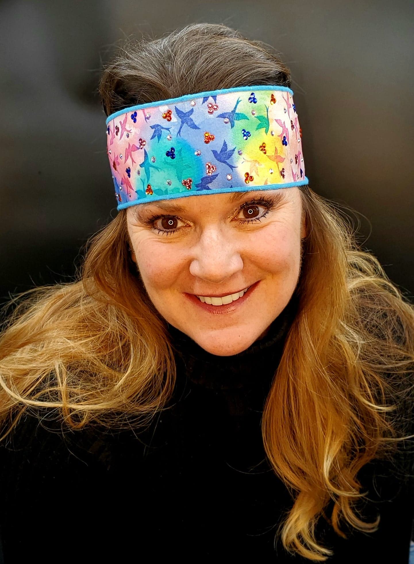 Tie Dyed Doves Headband Strip with Multi-Colors of Swarovski Crystals (Sku5526)