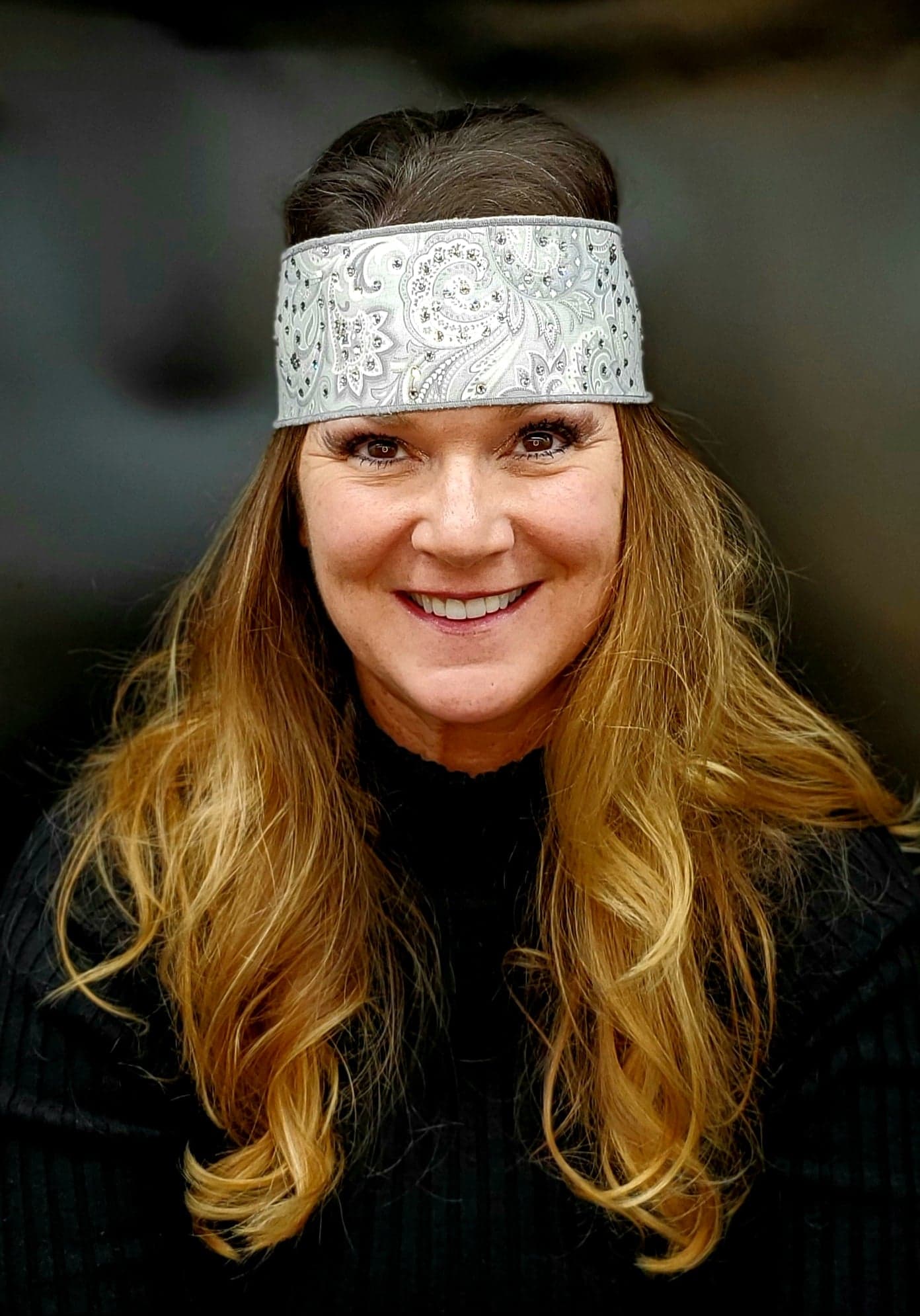 Silver Paisley Headband Strip with Diamond Clear Swarovski Crystals (Sku5518)