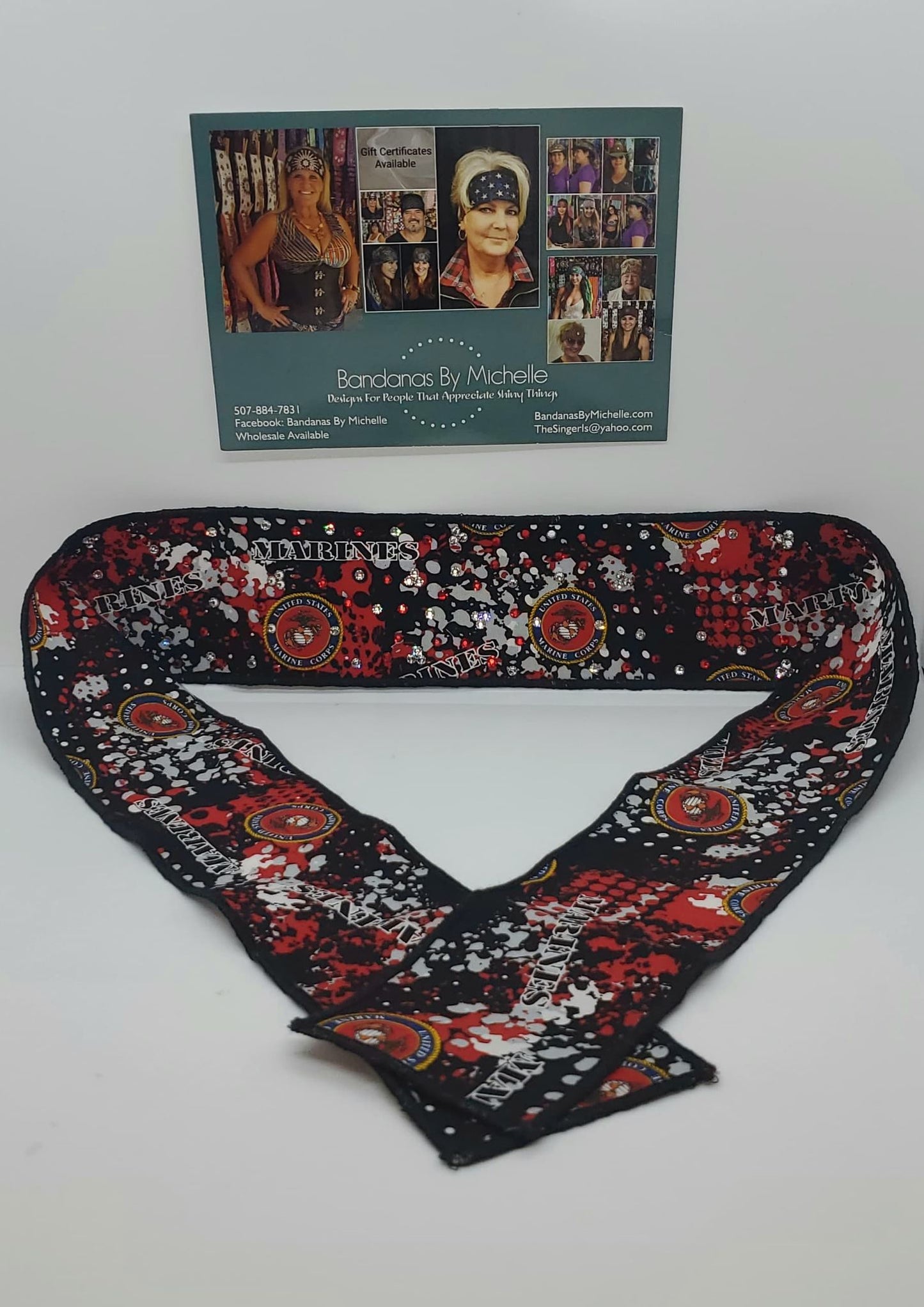 Marines Headband Strip with Red and Diamond Clear Swarovski Crystals (Sku5547)