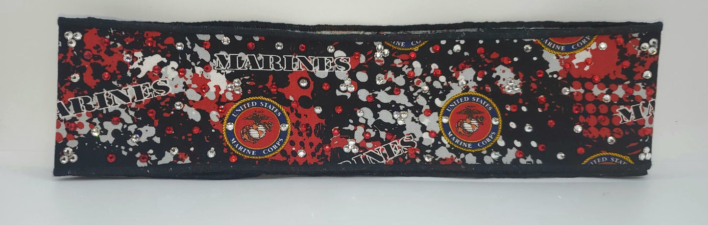 Marines Headband Strip with Red and Diamond Clear Swarovski Crystals (Sku5547)