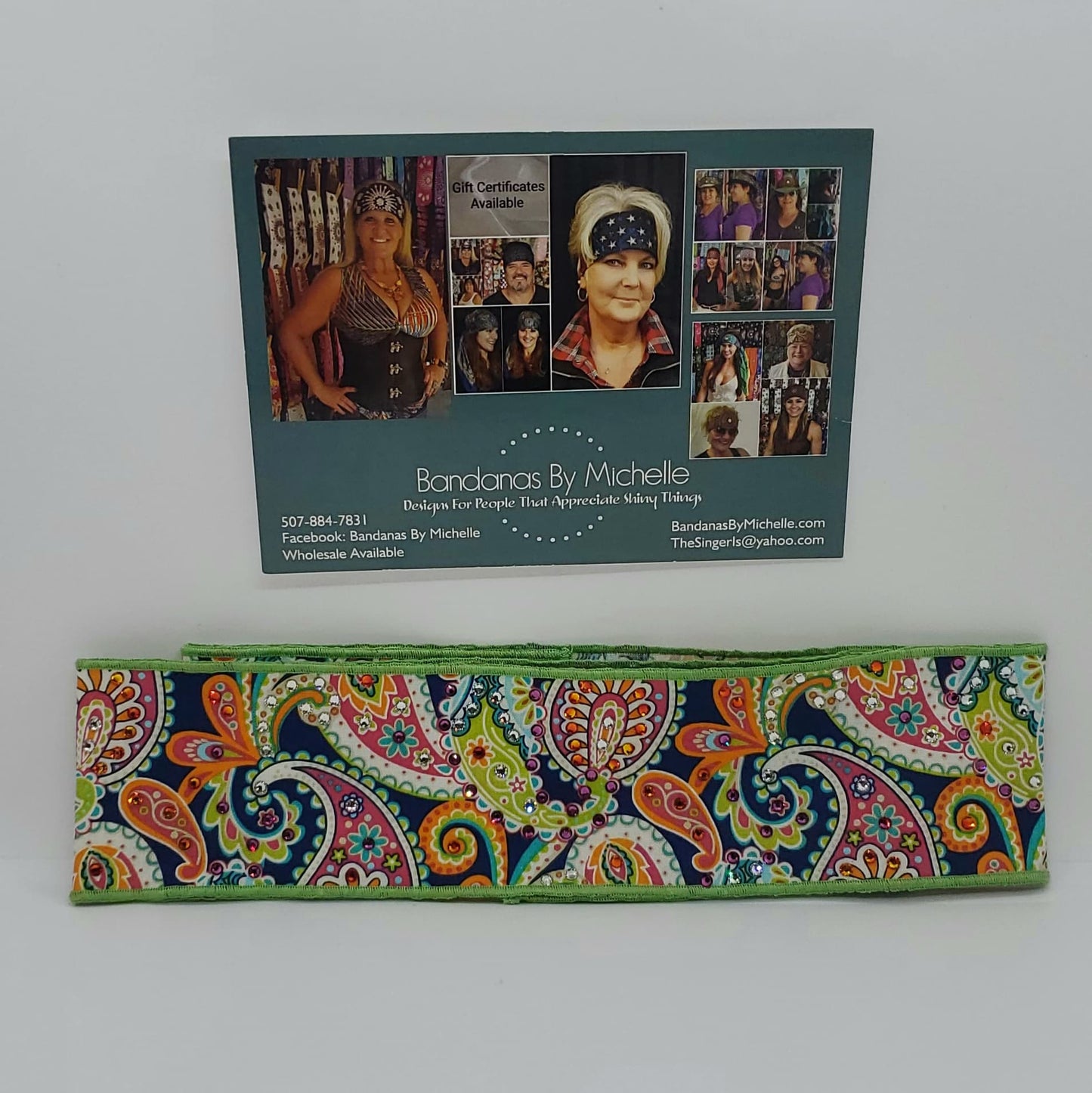 Bright Paisley Headband Strip with Fuchsia, Orange and Diamond Clear Swarovski Crystals (Sku5548)