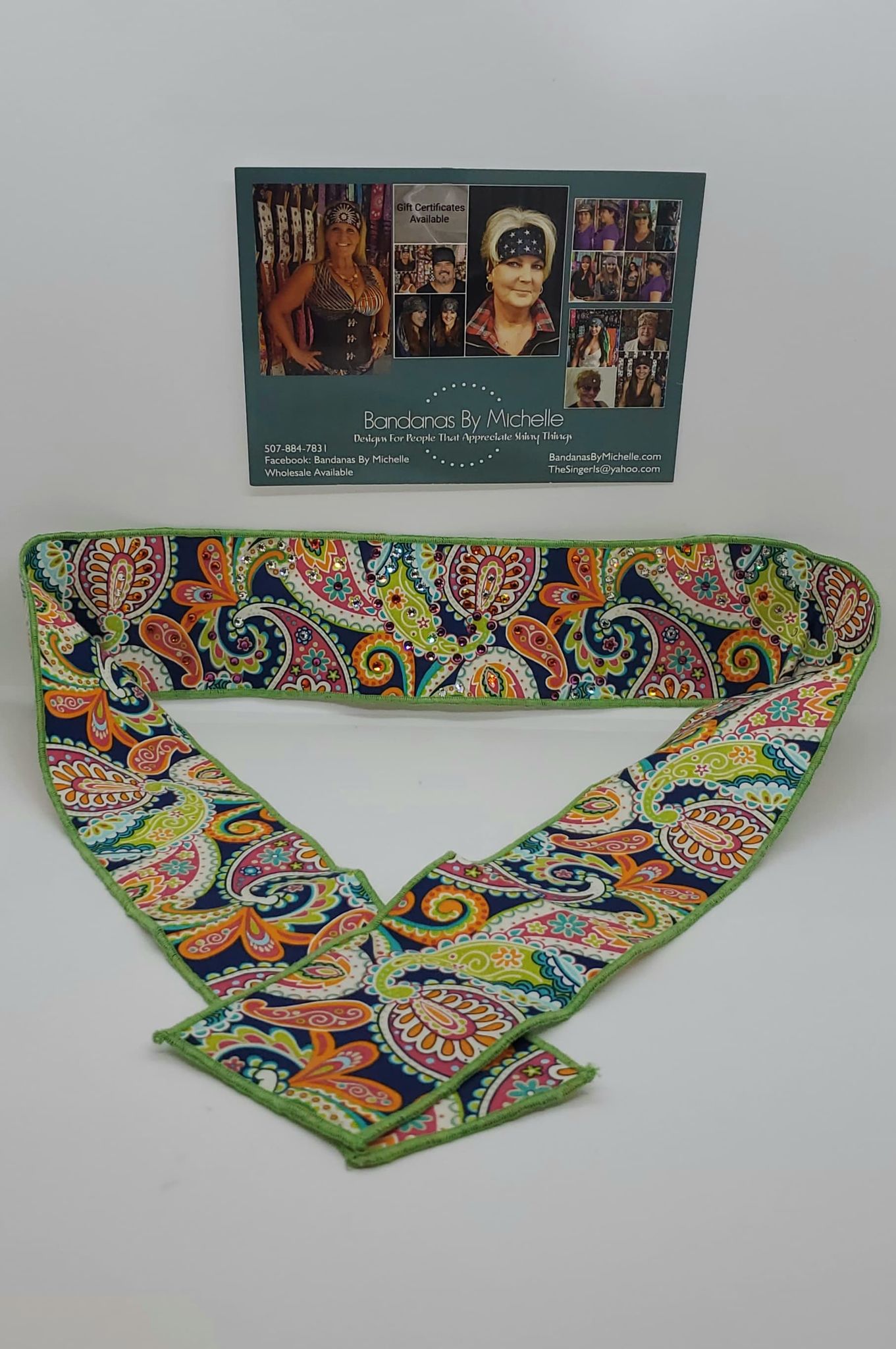 Bright Paisley Headband Strip with Fuchsia, Orange and Diamond Clear Swarovski Crystals (Sku5548)
