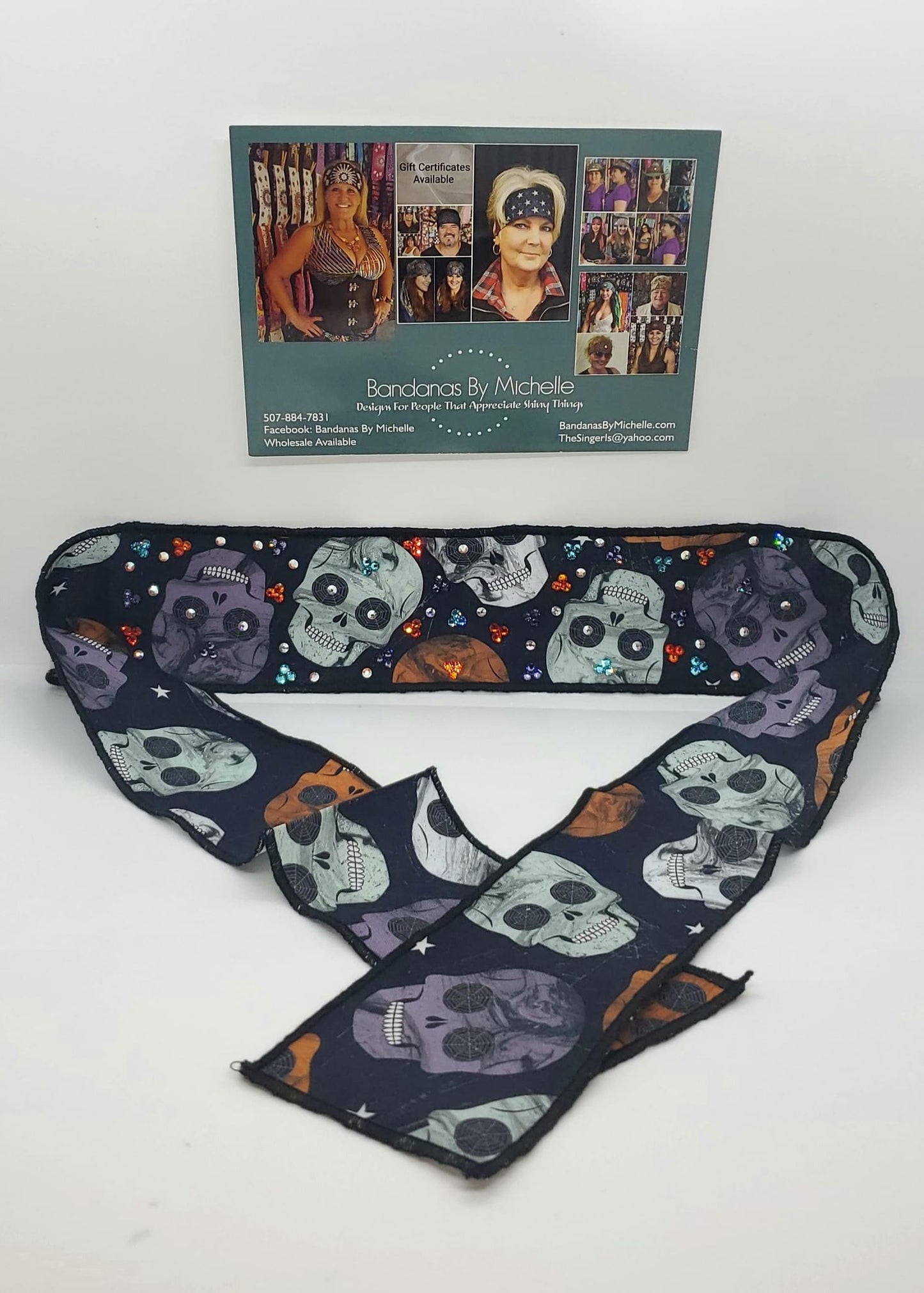 Halloween Skulls Headband Strip with Turquoise, Lavender, Fire Opal and Aurora Borealis Austrian Crystals (Sku5552)