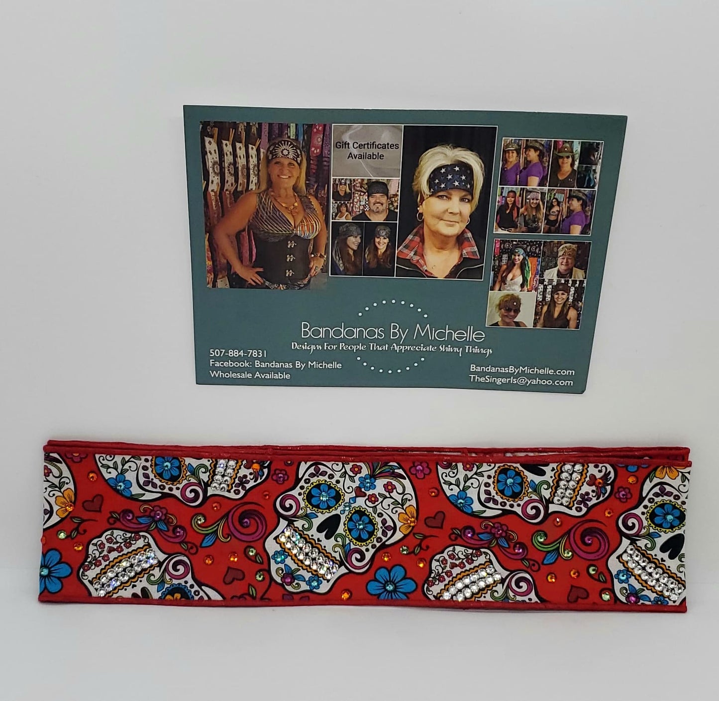Red Sugar Skull Headband Strip with Multiple Colors of Austrian Crystals (Sku5556)