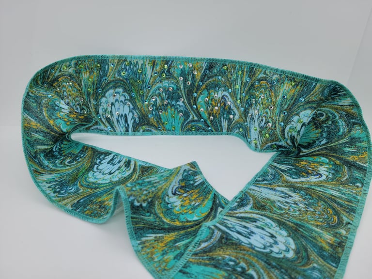 Turquoise Oil Slick Headband Strip with Light Blue, Diamond Clear and Light Green Austrian Crystals (Sku5558)