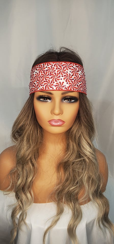 Peppermint Candy Headband Strip with Red, Fuchsia and Diamond Clear Austrian Crystals (Sku5561)