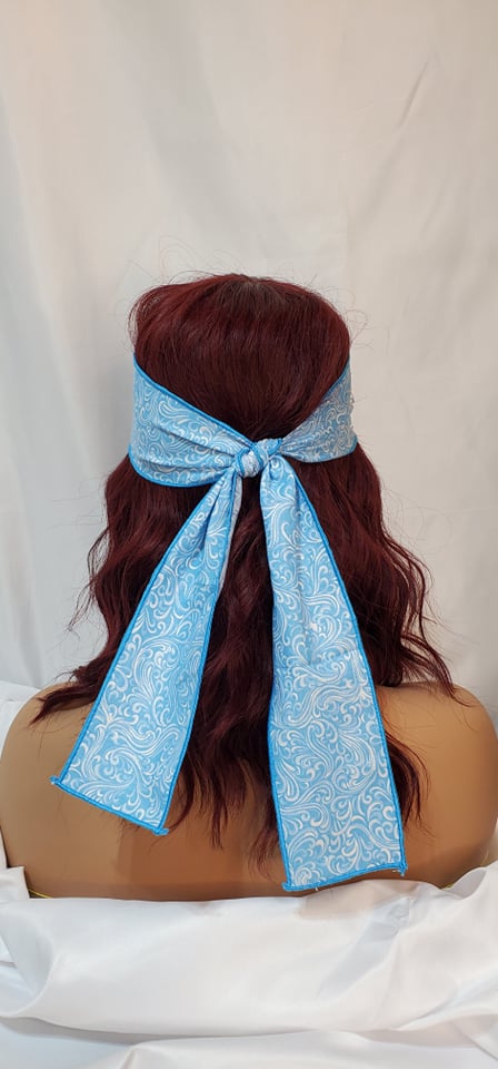 Baby Blue Scrolls Headband Strip with Diamond Clear Austrian Crystals (Sku5562)