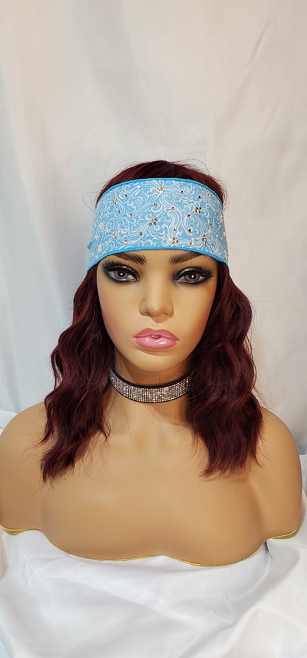 Baby Blue Scrolls Headband Strip with Diamond Clear Austrian Crystals (Sku5562)