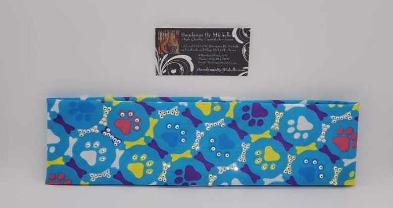 Dog Paws and Bones Bandana with Aurora Borealis Austrian Crystals (Sku6019)