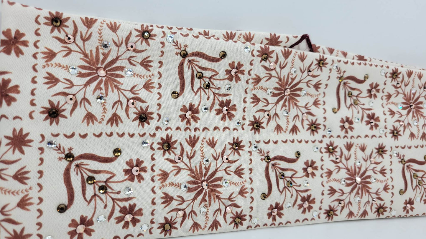 Brown Flowers Bandana with Brown, Rose Gold and Diamond Clear Austrian Crystals (Sku6073)
