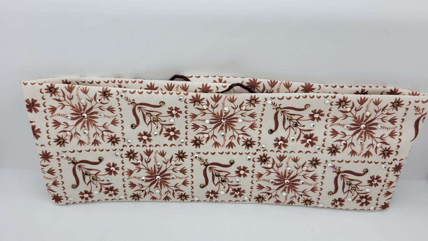 Brown Flowers Bandana with Brown, Rose Gold and Diamond Clear Austrian Crystals (Sku6073)