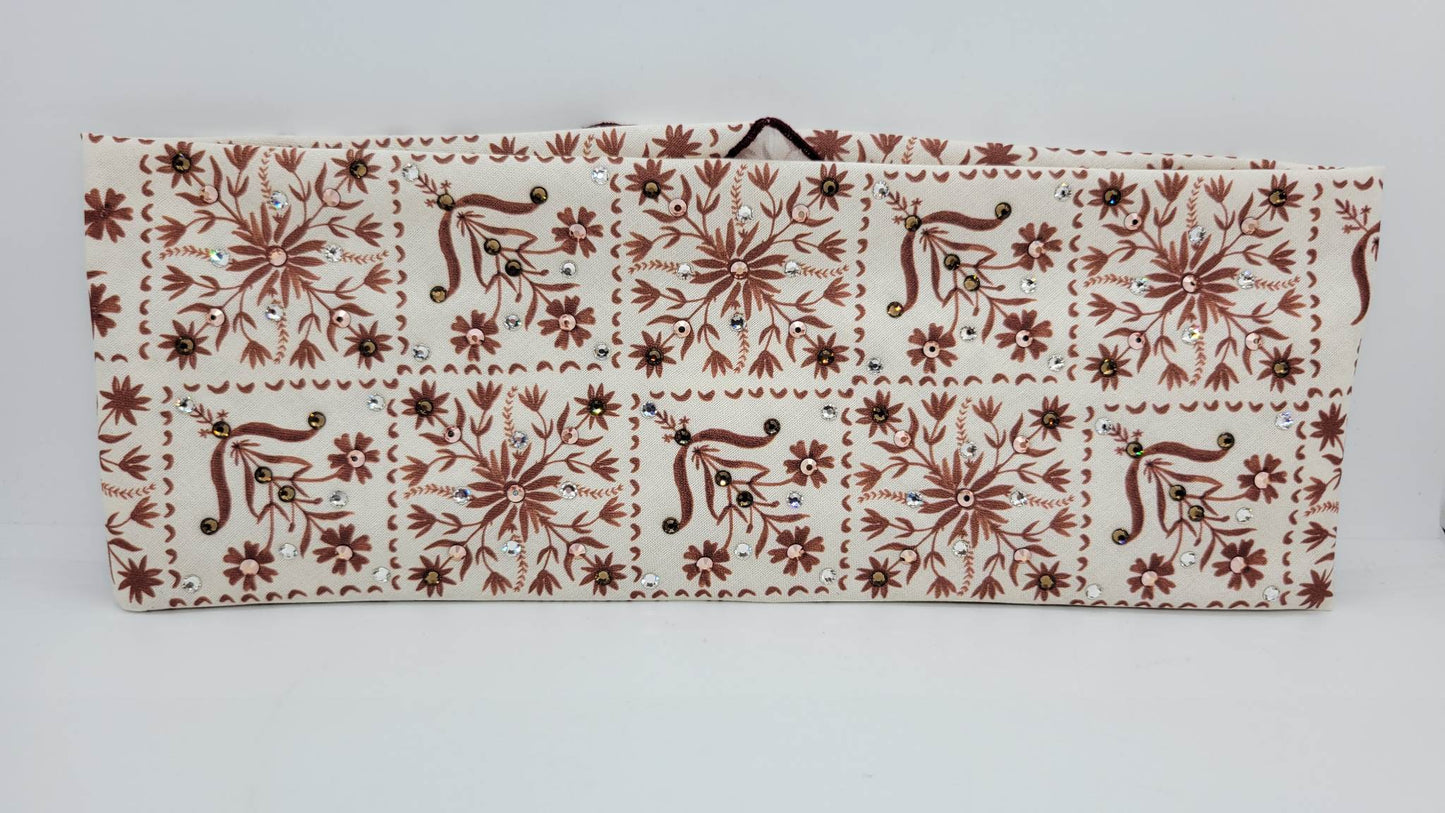 Brown Flowers Bandana with Brown, Rose Gold and Diamond Clear Austrian Crystals (Sku6073)