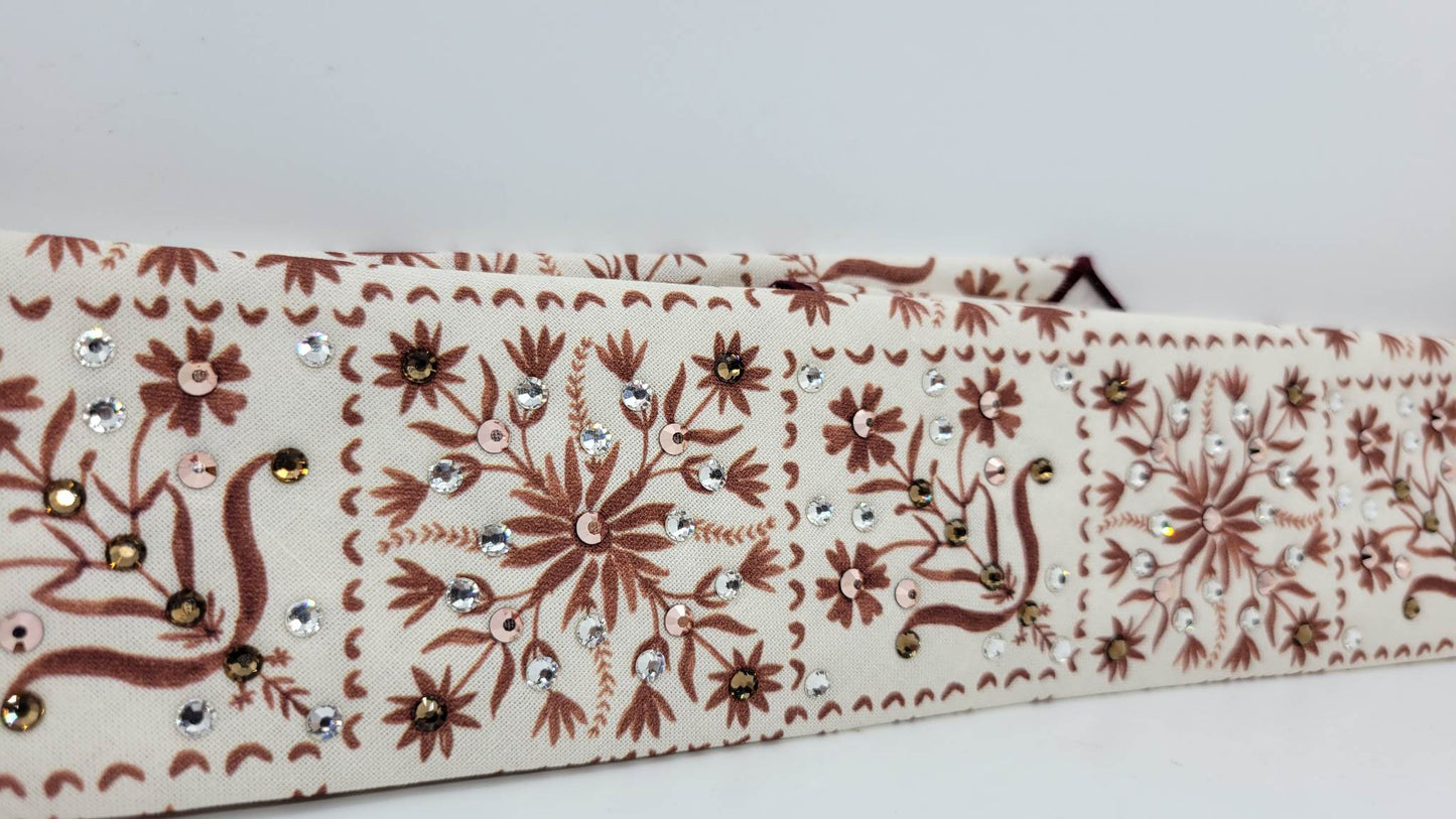 Narrow Brown Flowers Bandana with Brown, Rose Gold and Diamond Clear Austrian Crystals (Sku6074)