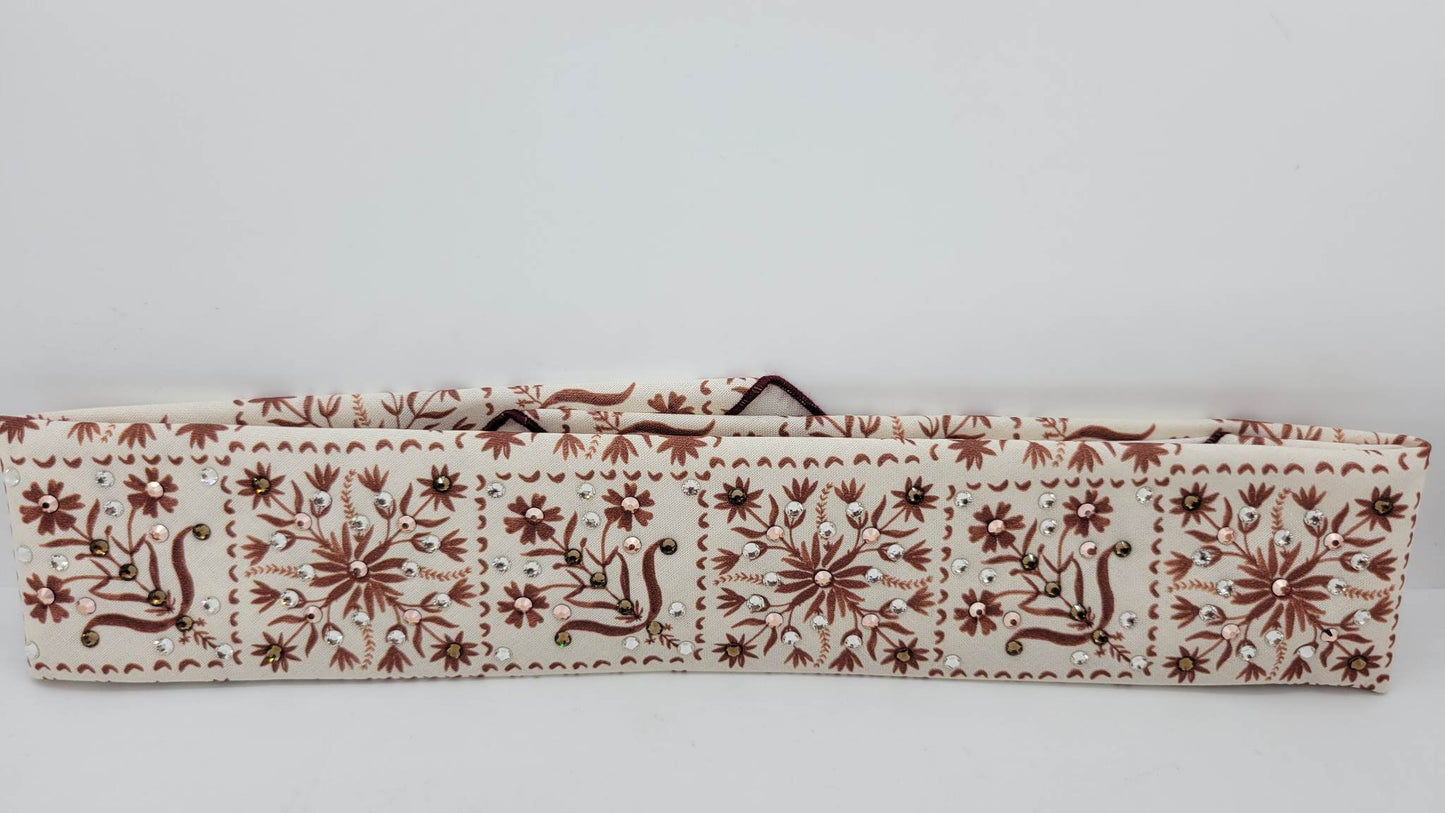 Narrow Brown Flowers Bandana with Brown, Rose Gold and Diamond Clear Austrian Crystals (Sku6074)
