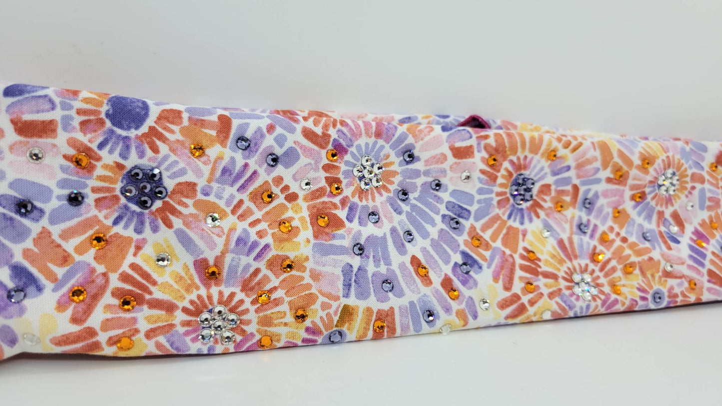 Narrow Colorful Mosaic Bandana with Multiple Colors of Austrian Crystals (Sku6077)