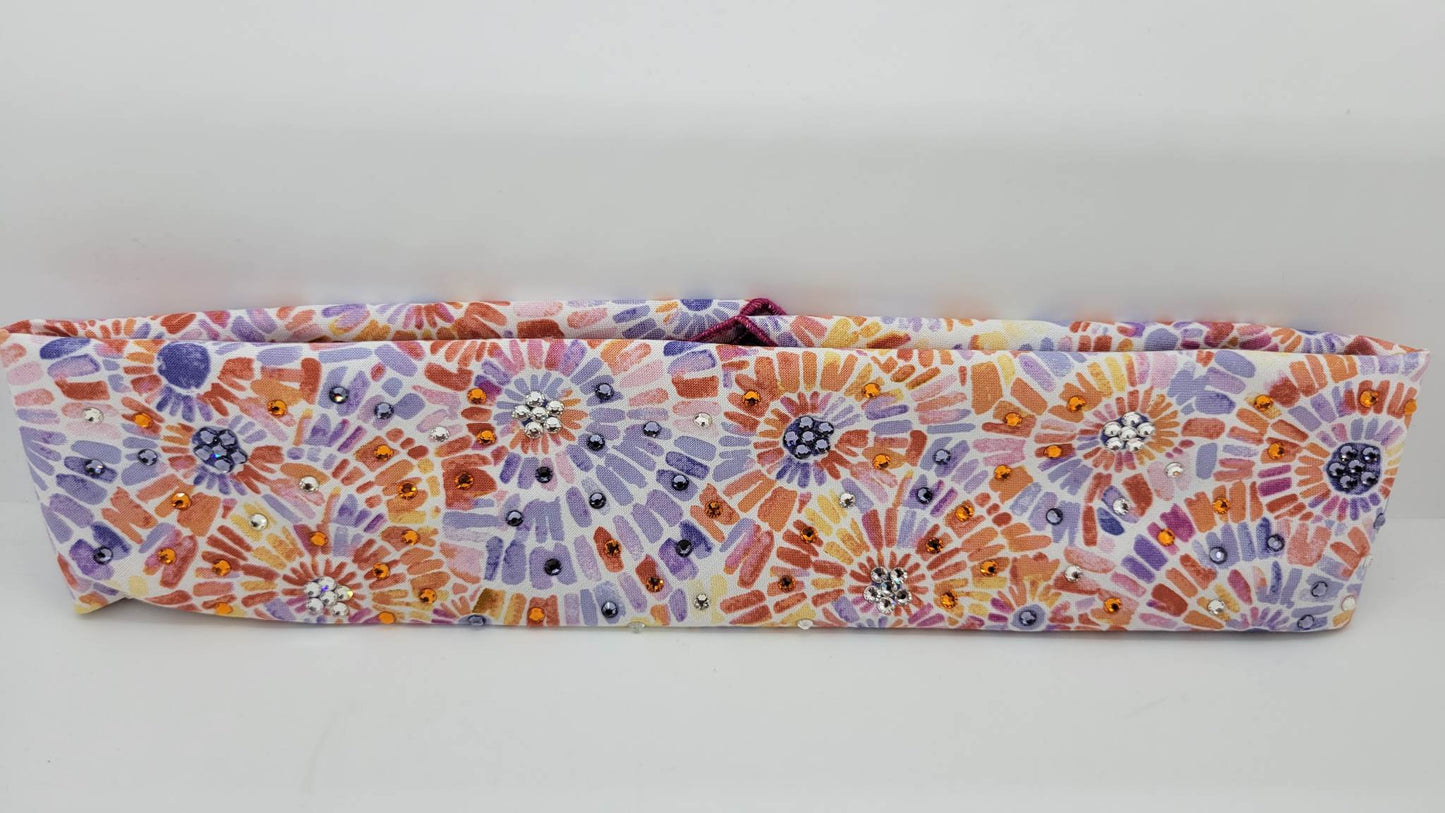 Narrow Colorful Mosaic Bandana with Multiple Colors of Austrian Crystals (Sku6077)
