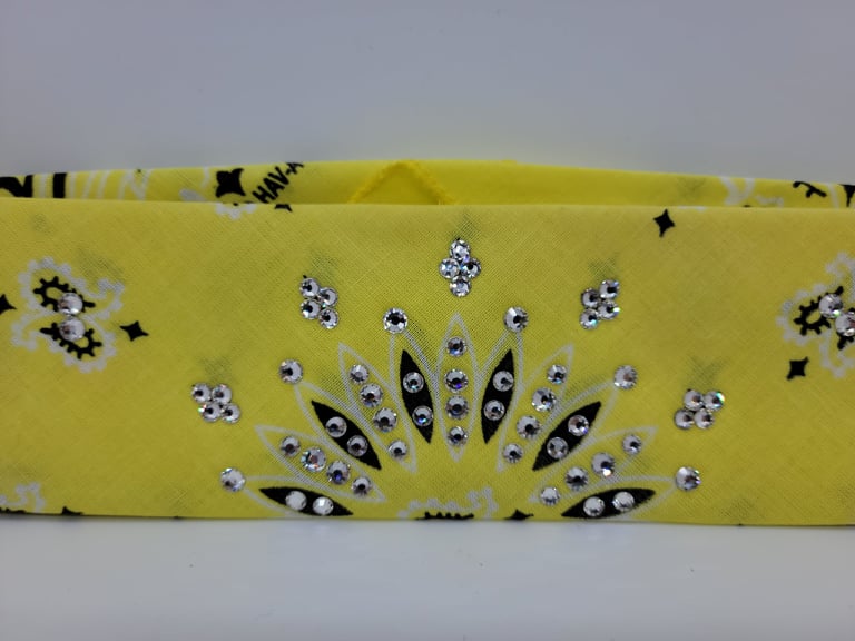 Narrow Bargain Bright Yellow Paisley Bandana with Diamond Clear Crystals (Sku8049)
