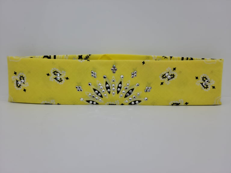 Narrow Bargain Bright Yellow Paisley Bandana with Diamond Clear Crystals (Sku8049)