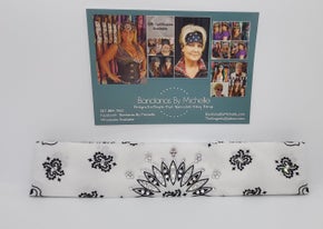 Narrow Bargain White Paisley Bandana with Diamond Clear Crystals (Sku8056)