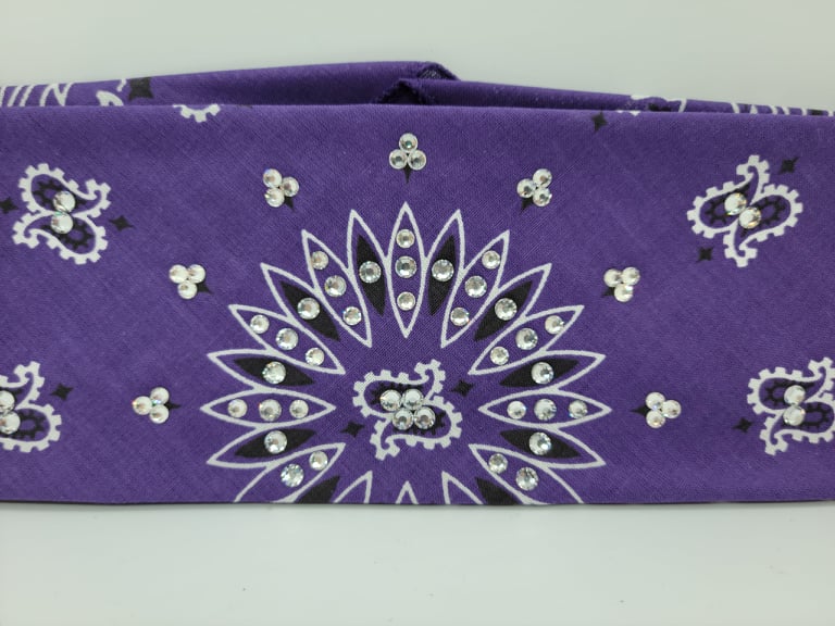 Bargain Purple Paisley Bandana with Diamond Clear Crystals (Sku8066)